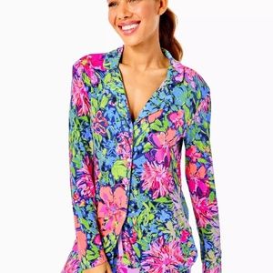 NWT Lilly Pulitzer PJ Knit Button Up Top Multi Festive Fantasy M